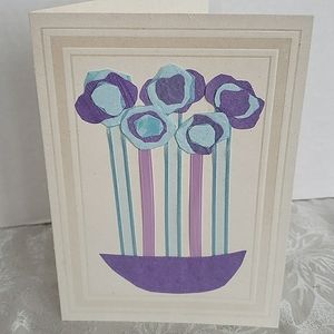 Handmade art card - blue, purple Poppies